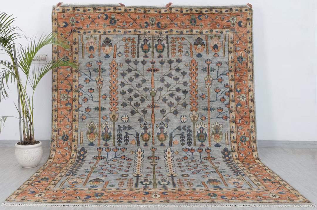 Classic Persian Tree of Life Modern Designer Soft Oushak Turkish Style Wool Ushak,customize in An... | Etsy (US)