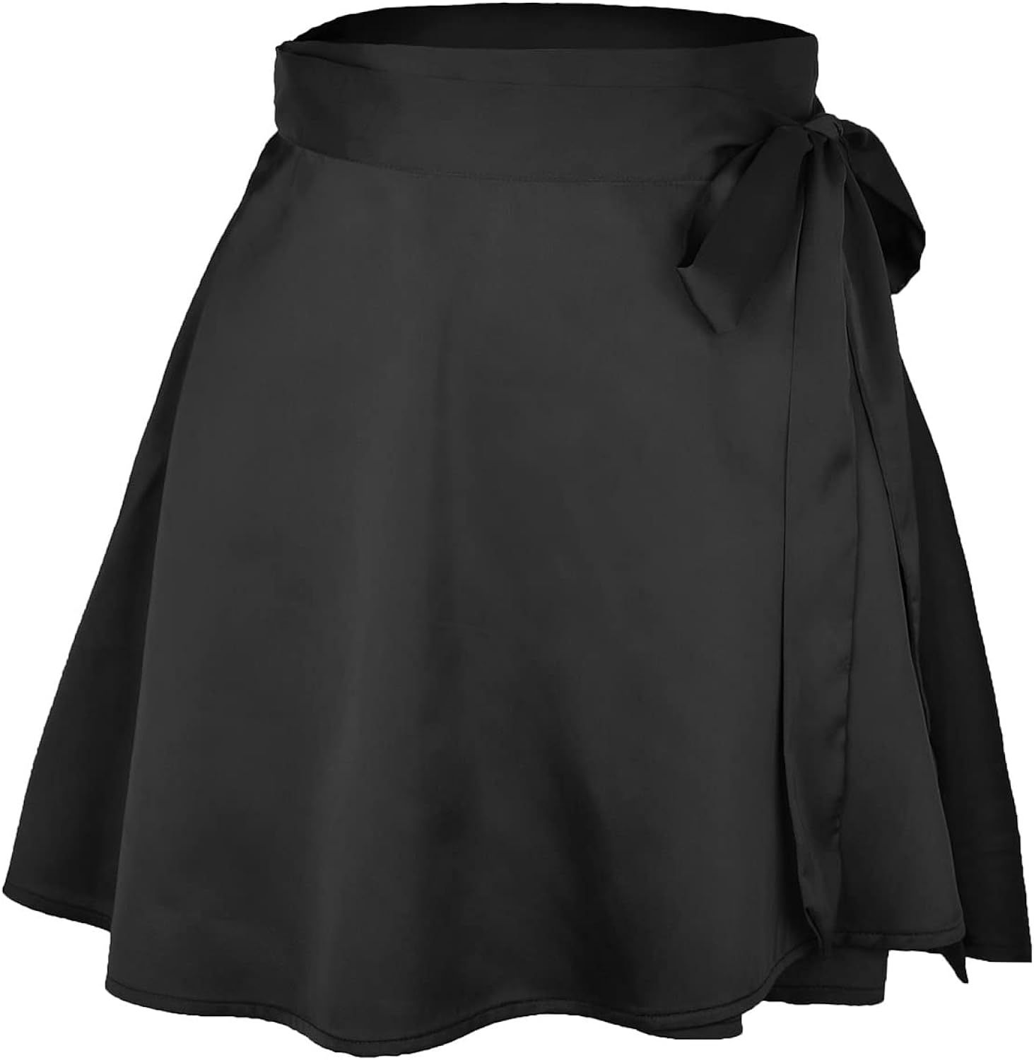 WAYMODE Women's Satin Tie Knot Belted Waist Wrap Skater Mini Short Skirt | Amazon (US)