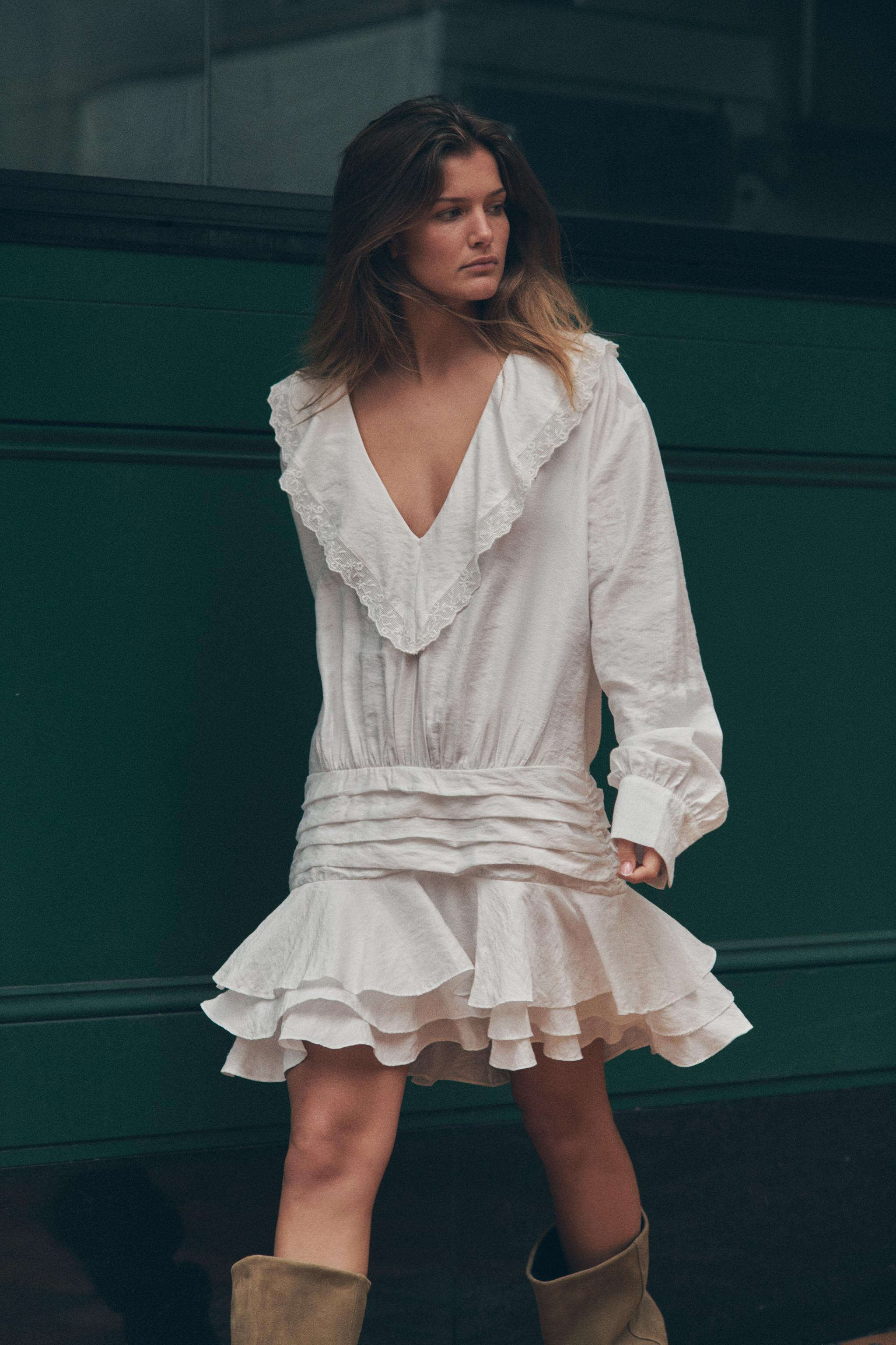 RUFFLED EMBROIDERED SHORT DRESS | Zara US