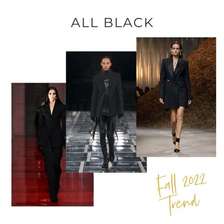 All season long, we’re sharing our shopping picks for a few Fall 2022 Trends

This week, we’re talking about the easiest Fall Trend–which is head to toe black!

This one SHOULD be easy, because I know you all have lots of black in your closets, BUT the trick is to look intentional with your all black ensemble, rather than looking like it’s your wardrobe default mode. 

Here are a couple of tips to help you do that.

Make sure your pieces are in good condition. Faded black is not a color (I don’t care what my husband says).
Basics are great, but all black is a great opportunity to add some drama, or interesting pieces.
Build on great pants. A great pair of black pants is worth their weight in gold in your wardrobe. 

This week, in our shopping picks, we’re highlighting wide leg black trousers. They’re the perfect building block for a fab-all black look, and if you’ve been living in skinnies for the last few years, a wide-leg pair will feel fresh and different.

Pair them with heels to make your legs look a mile long, or wear them with sleek sneakers to get in on the puddle pants trend. 

Head to our LTK shop to see our picks for the perfect black pants and if you want to hear more about other Fall 2022 trends, listen to the Fall Trends episode of The Everyday Style School podcast.

#LTKSeasonal #LTKstyletip