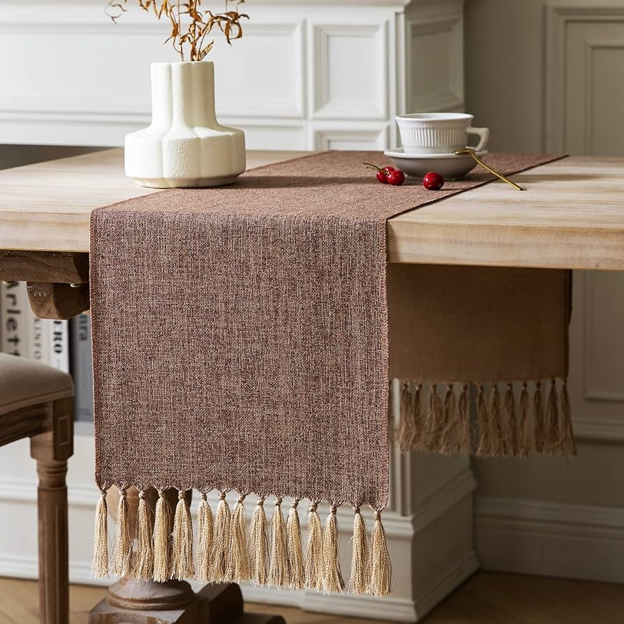 ZeeMart Brown Table Runners 108 Inches Long, Burlap Linen Style Rustic Farmhouse Table Runner, Lo... | Amazon (US)