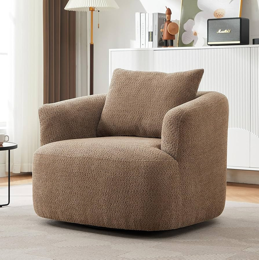 38.2" Boucle Swivel Barrel Chair - 360° Rotating Accent Armchair with Pocket Spring Cushion, Erg... | Amazon (US)