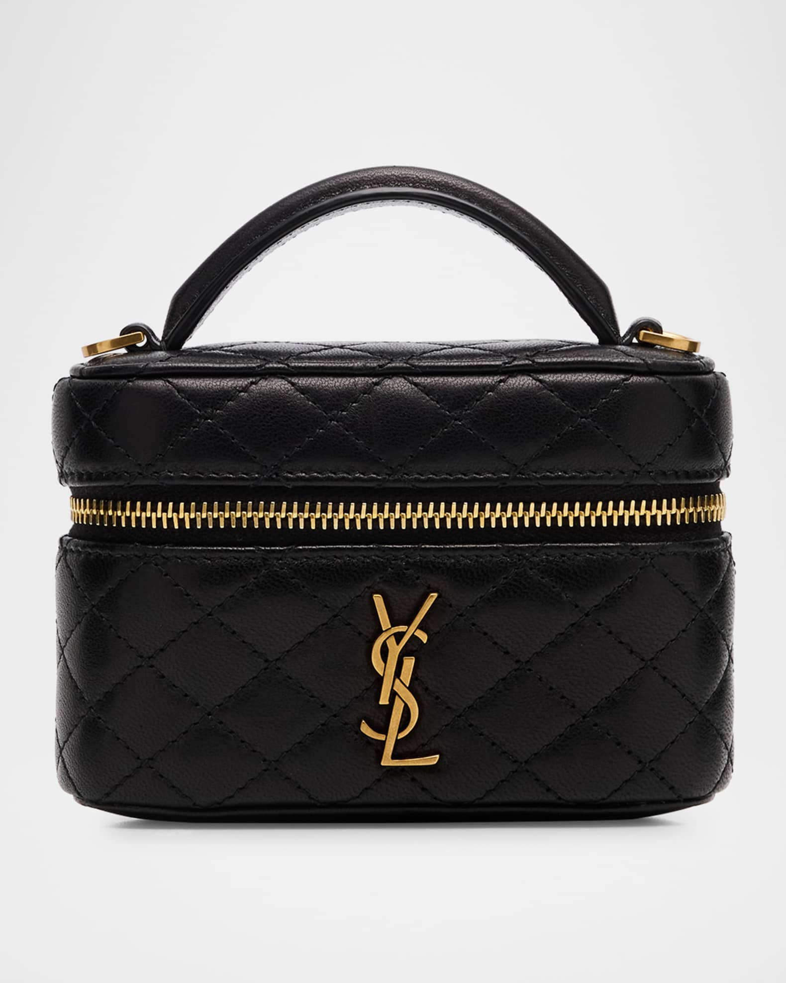 Saint Laurent Micro Vanity Top-Handle Bag in Quilted Leather | Neiman Marcus