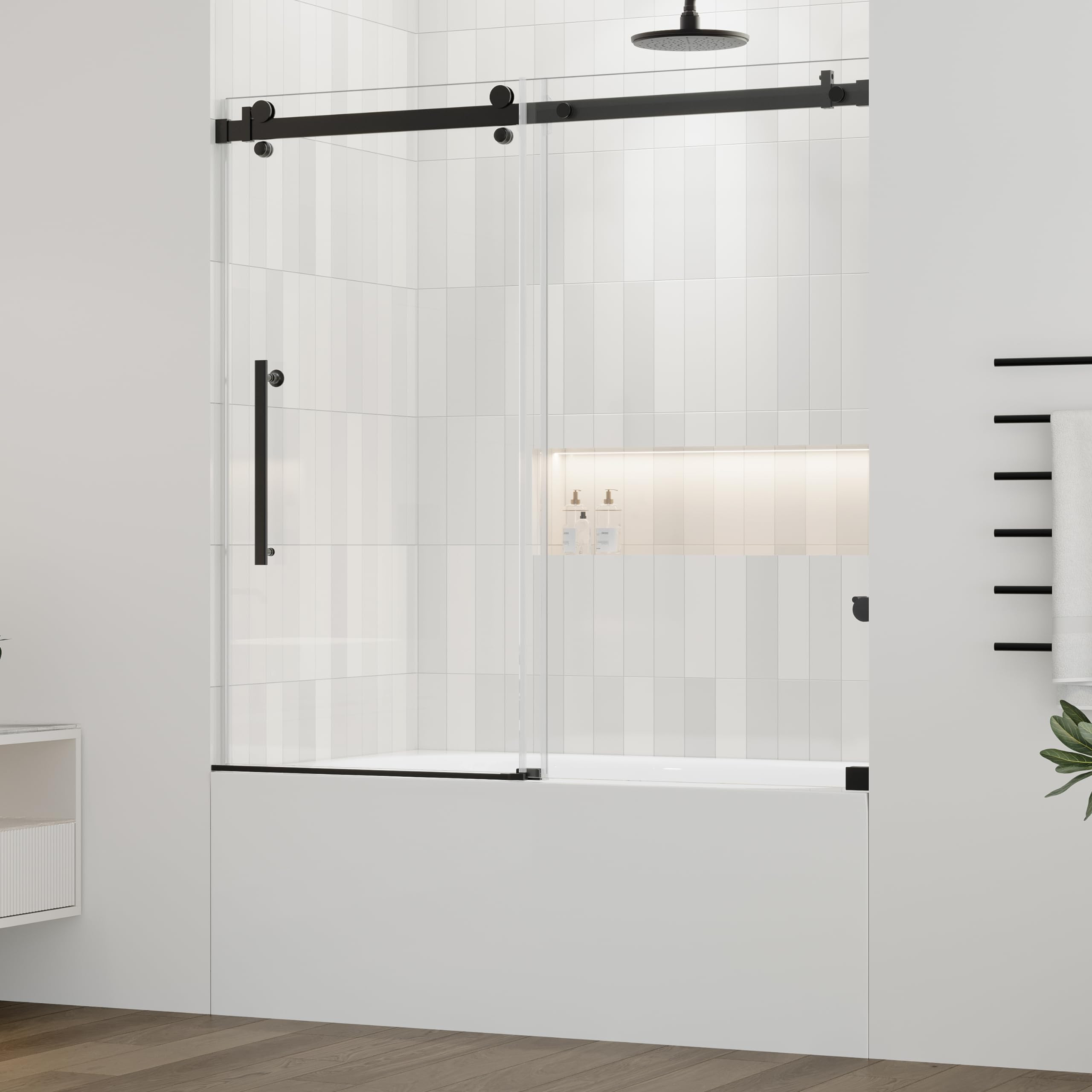 DELAVIN 56-59 in.W x 59 in.H Frameless Bathtub Door, Stainless Steel Tub Shower Door, Bathtub Sho... | Amazon (US)