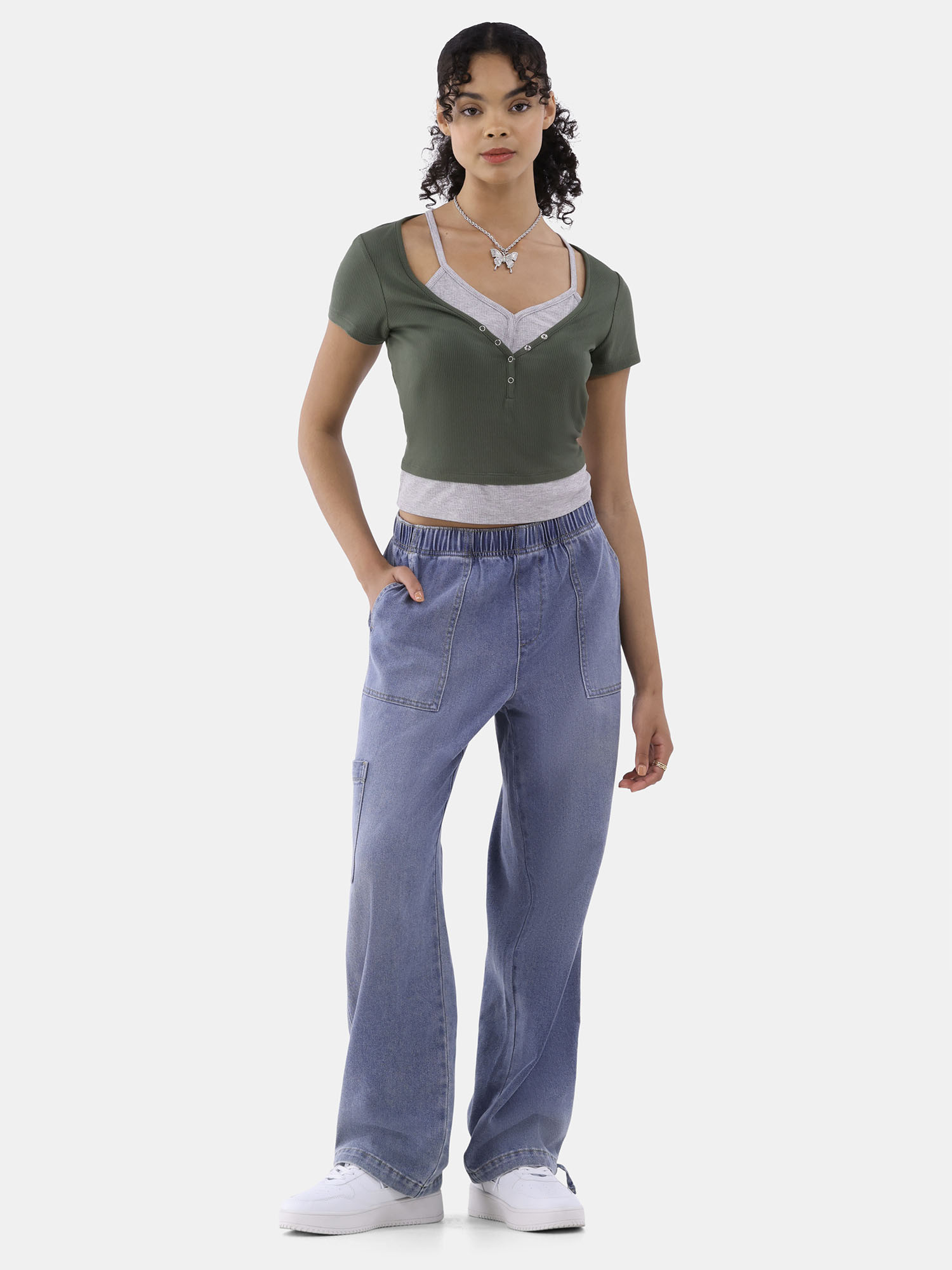 No Boundaries Wide Leg Utility Jeans, 30.5” Inseam, Women’s | Walmart (US)