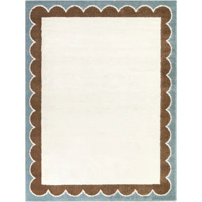 Caldeira Beige/Rust/Blue Scalloped Border Area Rug | Wayfair North America
