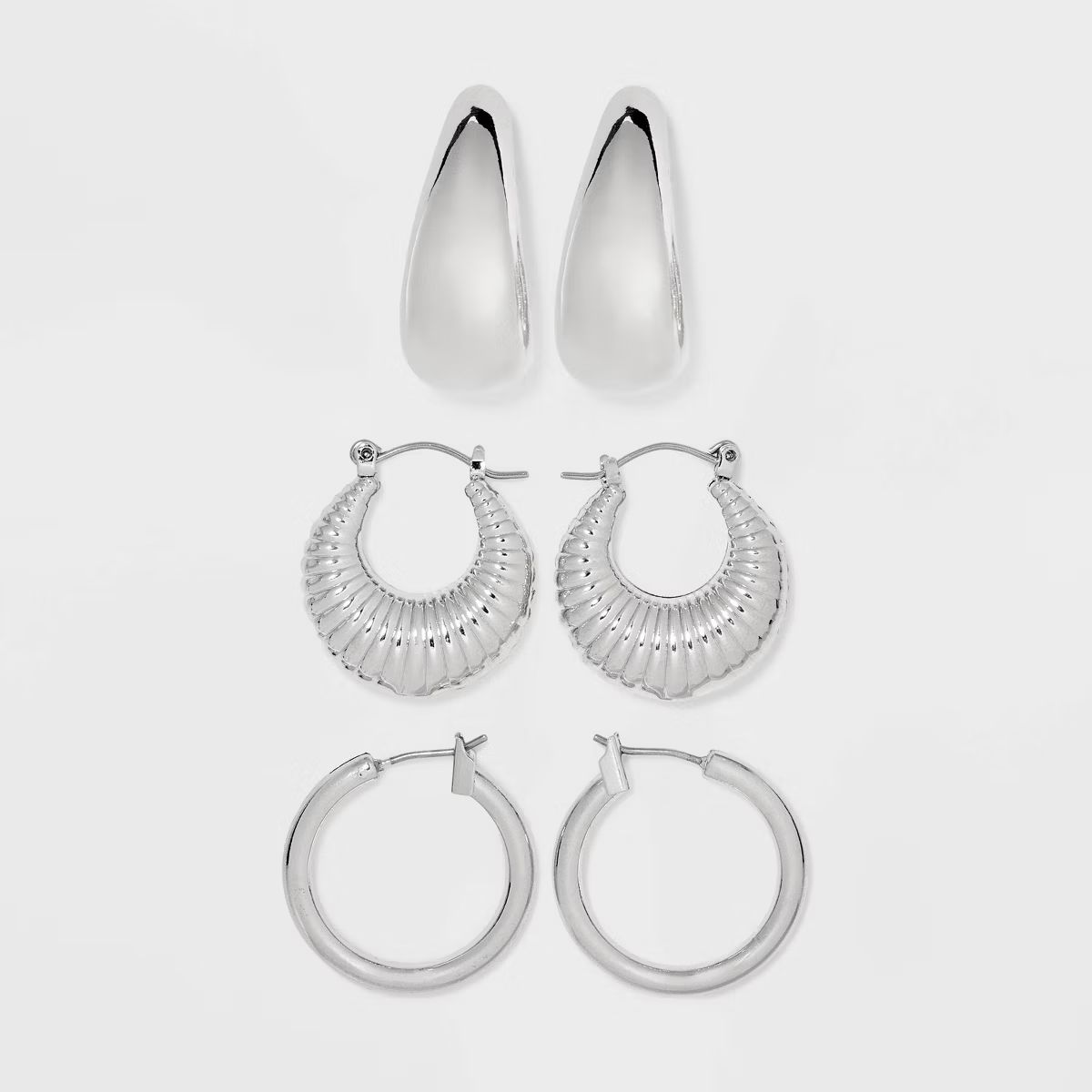 Tube/Shrimp/Wide Hoop Earring Set 3pc - Universal Thread™ Silver | Target