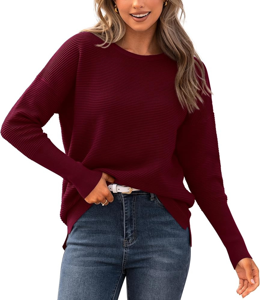 BTFBM Fall Sweaters for Women 2025 Casual Long Sleeve Sweater Striped Loose Fit Pullover Tops | Amazon (US)
