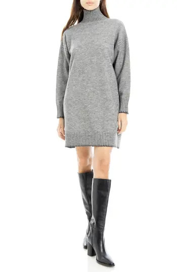 MAX STUDIO Long Sleeve Turtleneck Dress in Charcoal/Black at Nordstrom Rack, Size Small | Nordstrom Rack