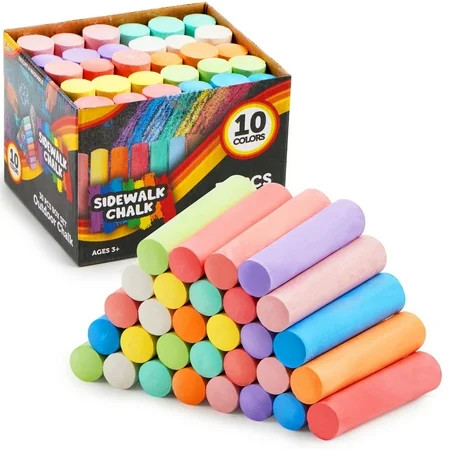 Joyfy 30 Pieces Chalk Set for Kids Rounded 10 Colors Washable Sidewalk Chalk Painting Toy for Toddler on Street, Blackboard and Playground | Walmart (US)