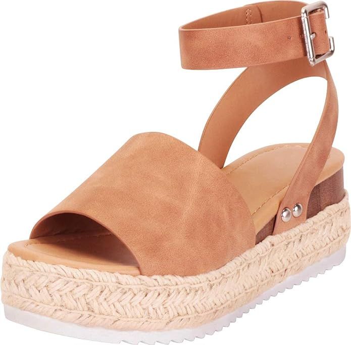 Cambridge Select Women's Open Toe Ankle Strap Espadrille Flatform Sandal | Amazon (US)