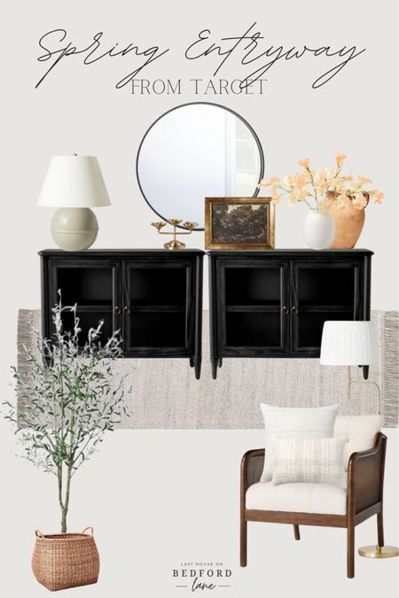 Spring entryway designed with new Target home decor! 

Target deals, Target sales, black two door cabinet, table lamp, floor lamp, faux olive tree, black round mirror, accent chair, spring florals, foyer decor, entryway styling, cabinet styling 

#LTKhome #LTKSeasonal #LTKfindsunder100
