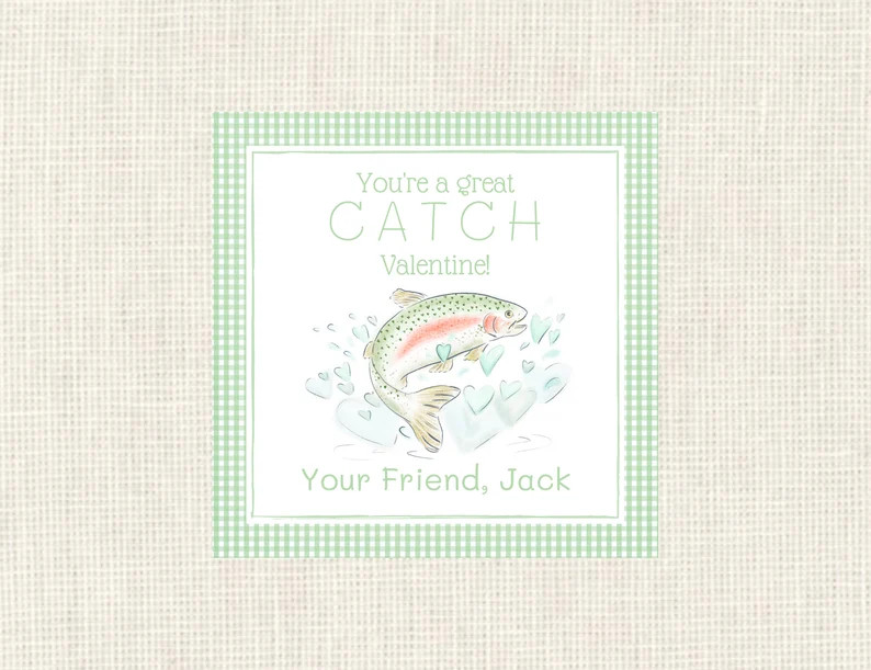 Valentine Class Fish Tags or Stickers, Watercolor, Printed / Set of 25 - Etsy | Etsy (US)