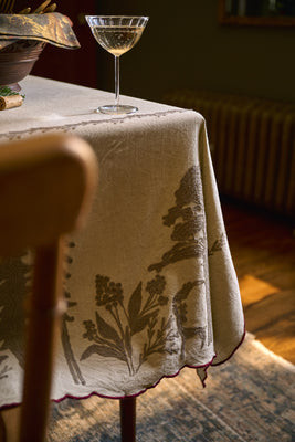 Crewel Embroidered Scalloped Tablecloth - 108"x70 | Magnolia