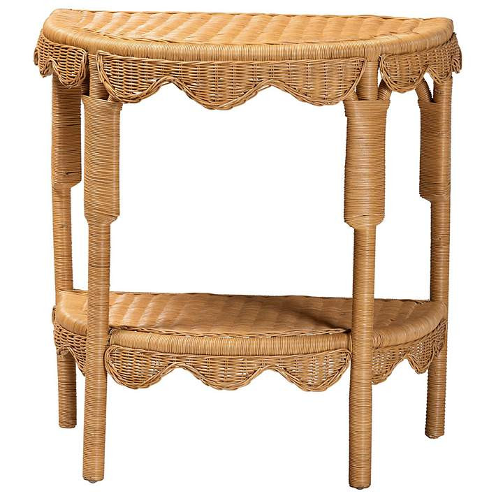 Lukas 28 3/4" Wide Natural Rattan Half-Moon Console Table | Lamps Plus