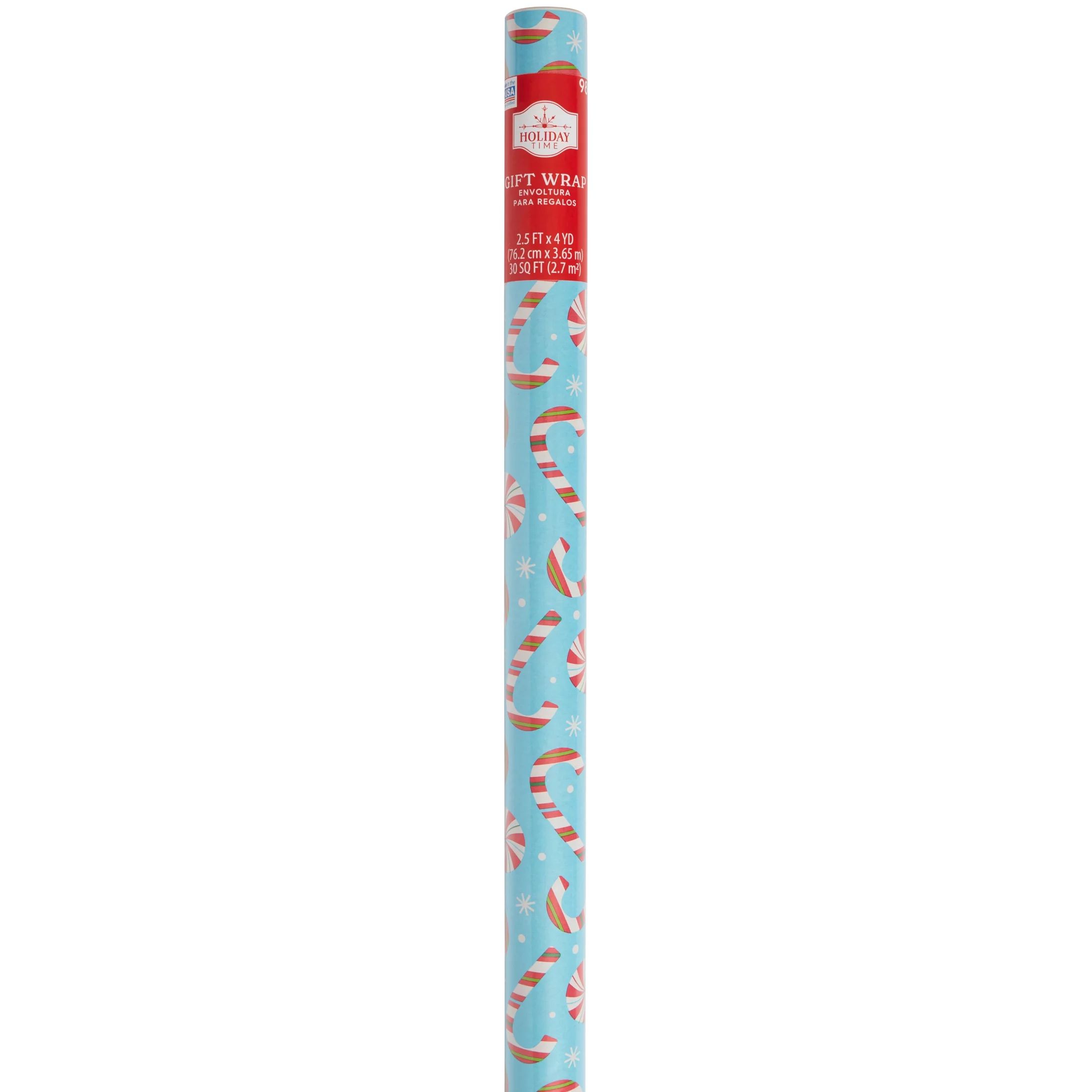 Holiday Time Peppermint Twist Gift Wrap, 30" x 30 Sq. ft., Christmas Wrapping Paper, Light Blue | Walmart (US)