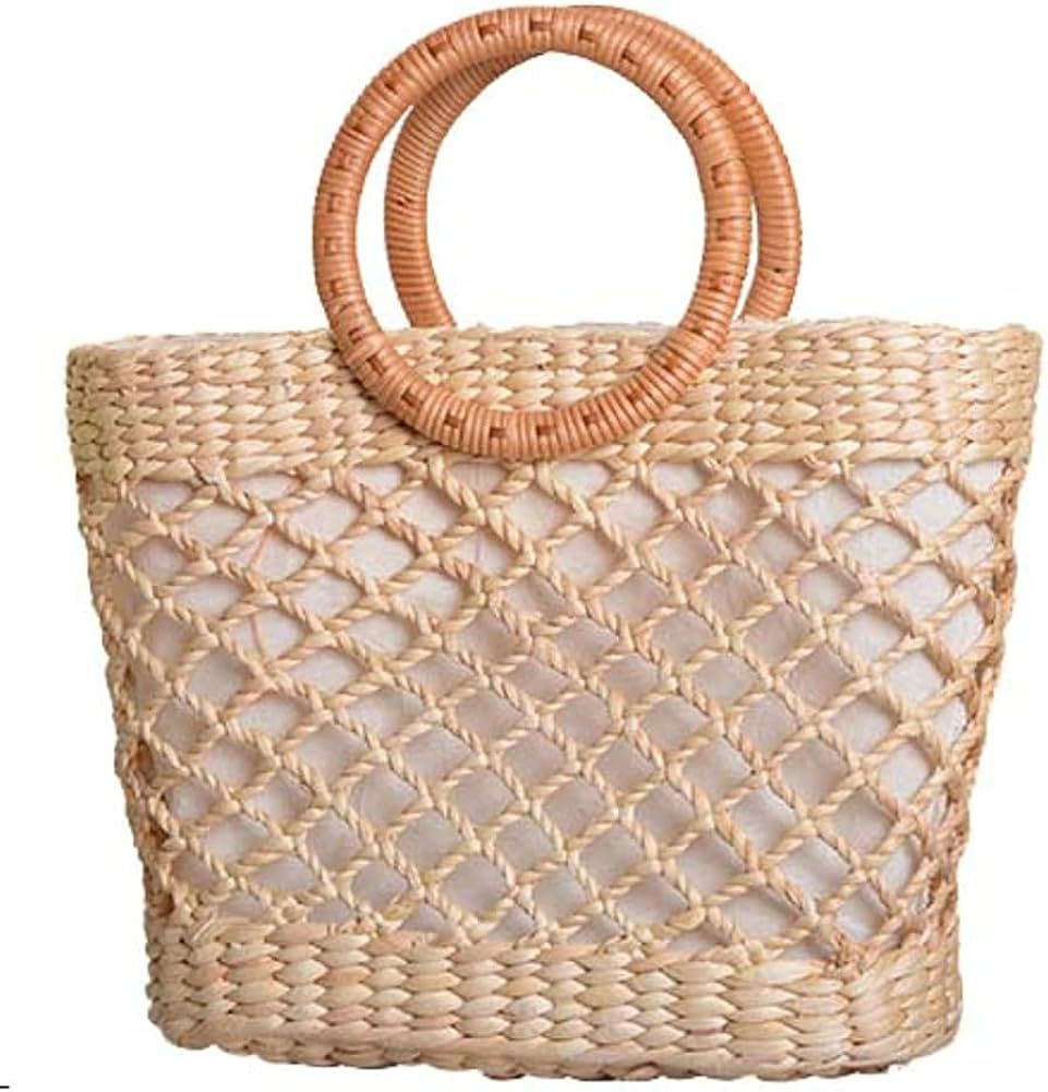 Women Girl Tote Bag Straw Hobo Handbag Fashion Woven Top Handle Bag Shoulder Bag Beach Purse Moon... | Amazon (US)