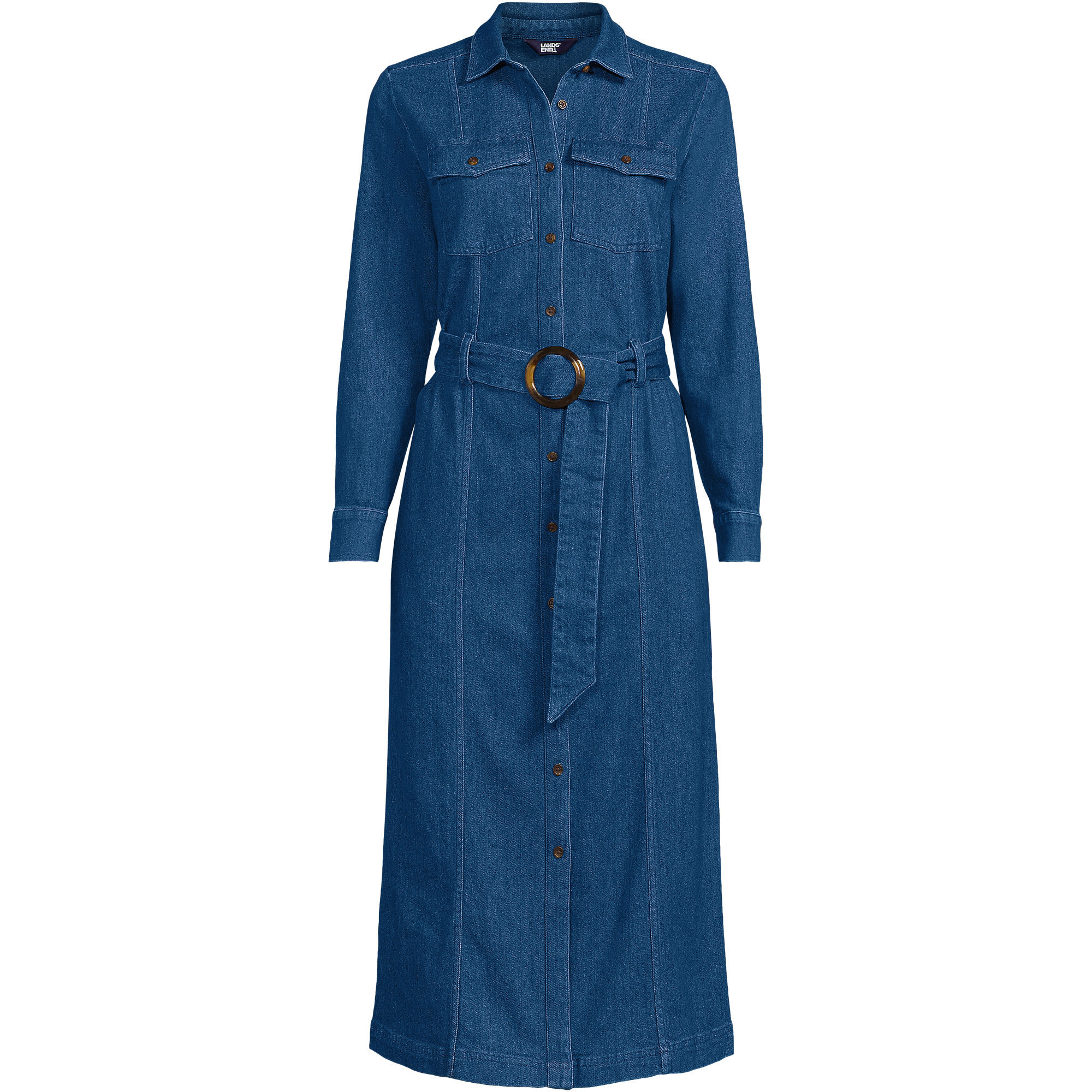 Women's Plus Size Soft Denim Midi Shirt Dress | Lands' End (US)