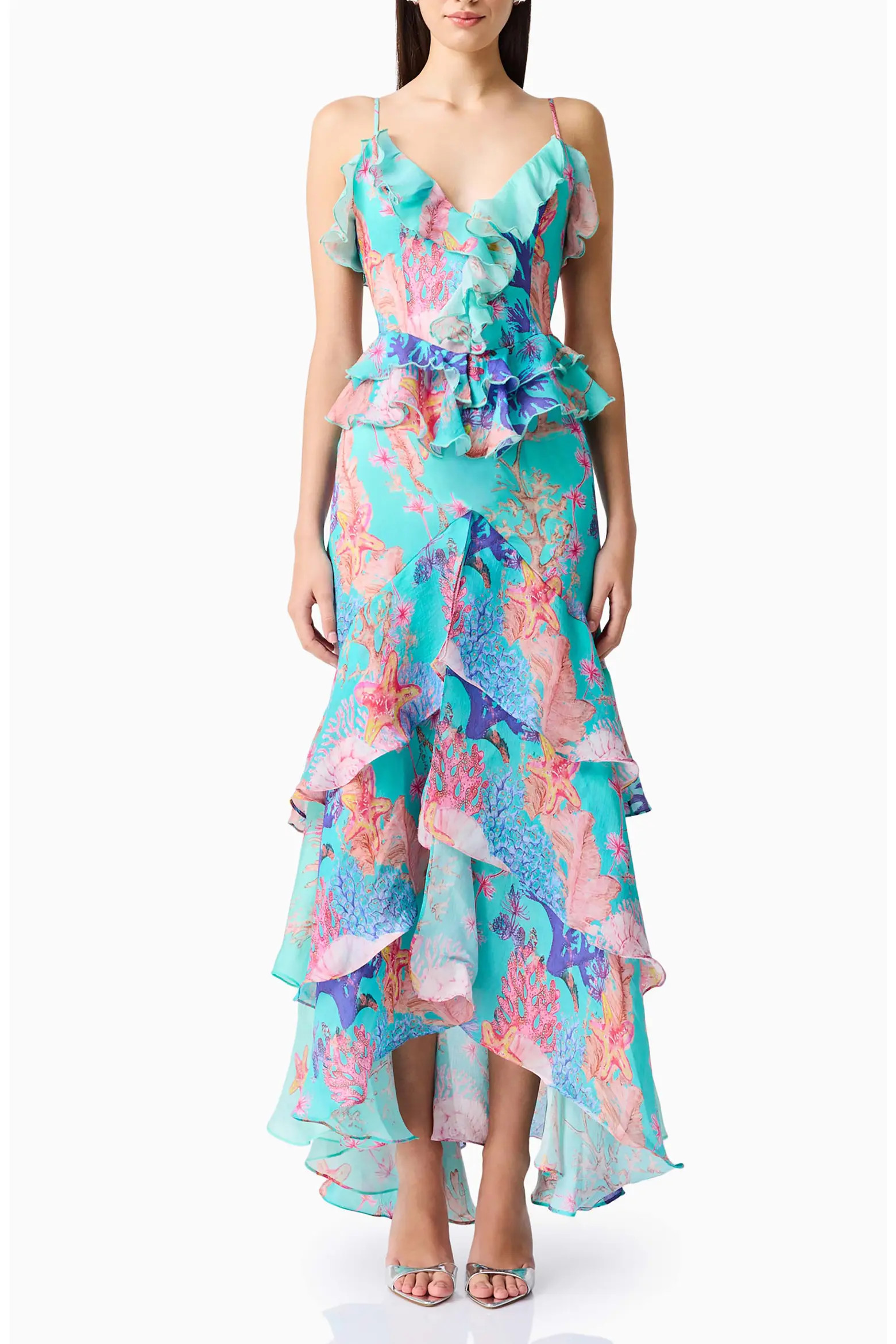 Coral Print Tiered High-Low Gown (Women) | Nordstrom | Nordstrom