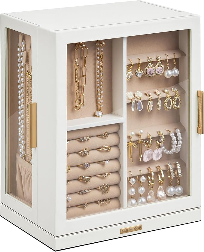 360° Rotating Jewelry Box with 5 Drawers, Spacious Vertical Jewelry Organizer with Glass Window,... | Amazon (US)