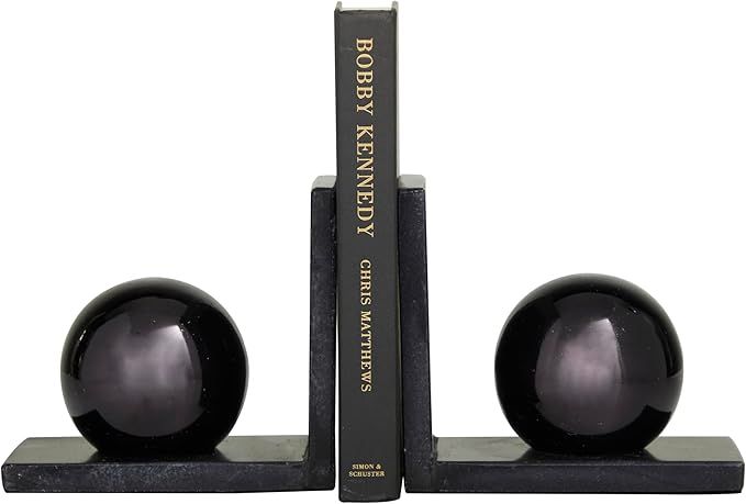 CosmoLiving by Cosmopolitan Marble Orb Bookends, Set of 2 7" W, 6" H, Black | Amazon (US)