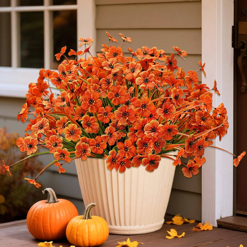 Artificial Mums Fall Fake Flowers for Outdoors, 12 Bundles Faux Mums for Outdoor Planters Autumn ... | Amazon (US)
