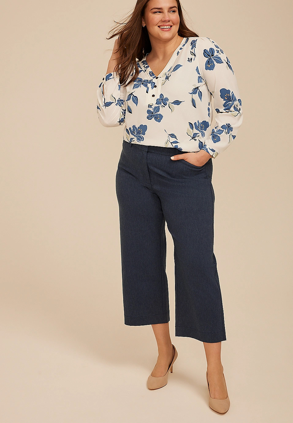 Plus Size Bengaline High Rise Denim Wide Leg Cropped Pant | Maurices
