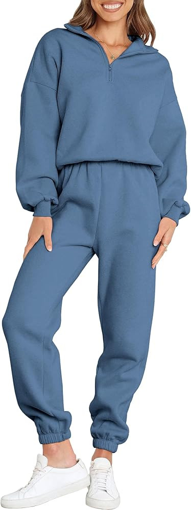 ANRABESS Women 2 Piece Outfits Sweatsuit Oversized Half Zip Sweatshirt Jogger Sweatpants Tracksui... | Amazon (US)