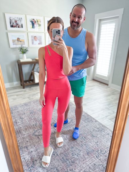 Beyond yoga spacedye leggings in XXS. Beyond yoga spacedye tank in XS. Pure Barre outfit. Yoga outfit. Workout set. Matching workout set. Lululemon men’s pace breaker shorts lined (he wears both 5” and 7”). Lululemon men’s workout tank. 

#LTKfindsunder100 #LTKfitness #LTKshoecrush