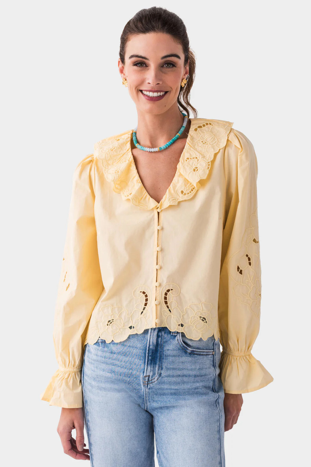 Raisonnel Embroidery Ruffle Blouse | Social Threads