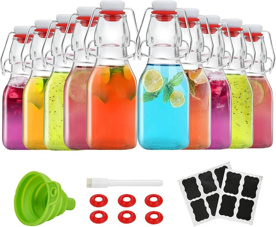 ZEBEIYU Swing Top Glass Bottles 4 oz With Flip Airtight Lids for Home Brewing, Beverages, Oil, Vi... | Amazon (US)