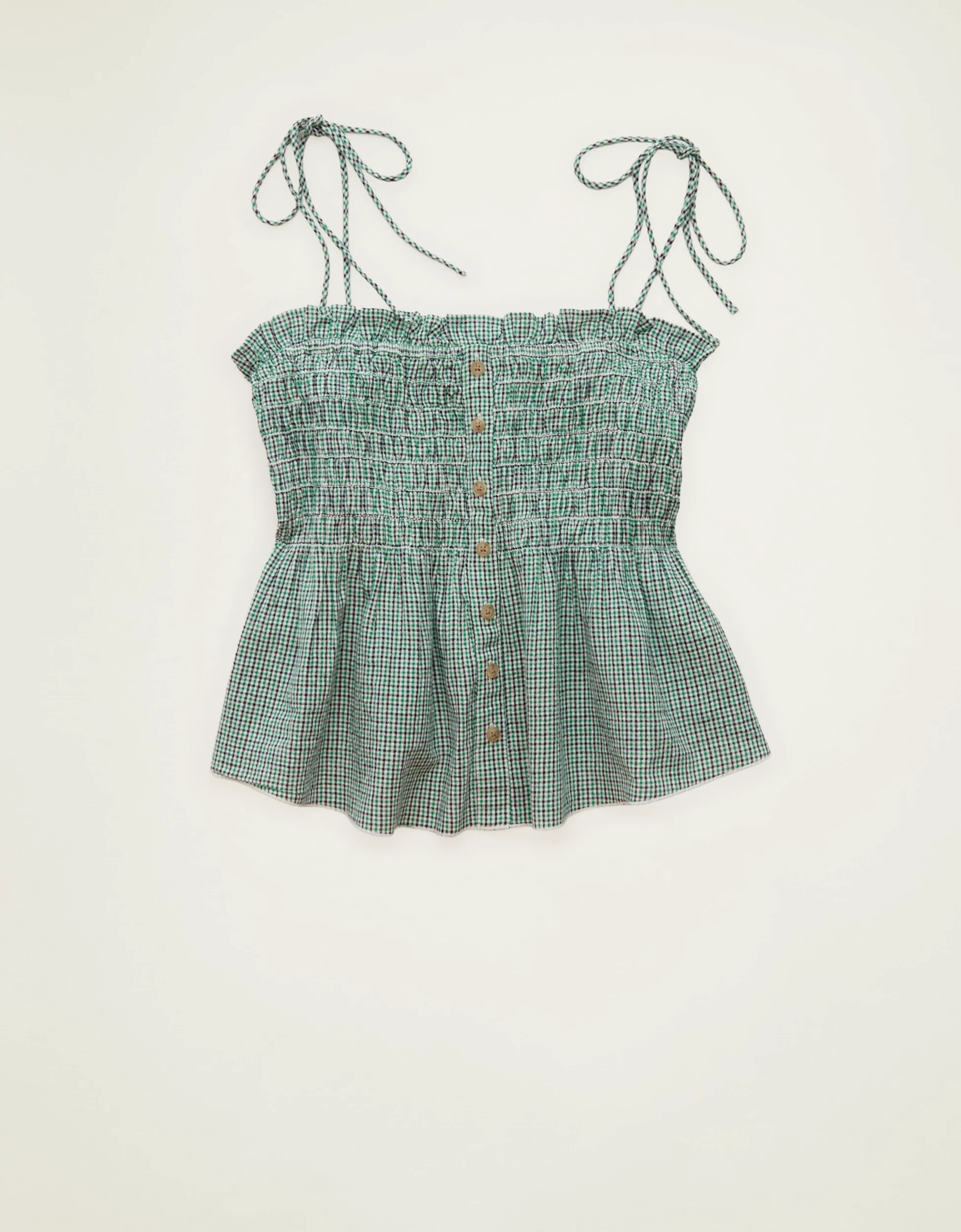 AE Smocked Button-Up Cami | American Eagle Outfitters (US & CA)