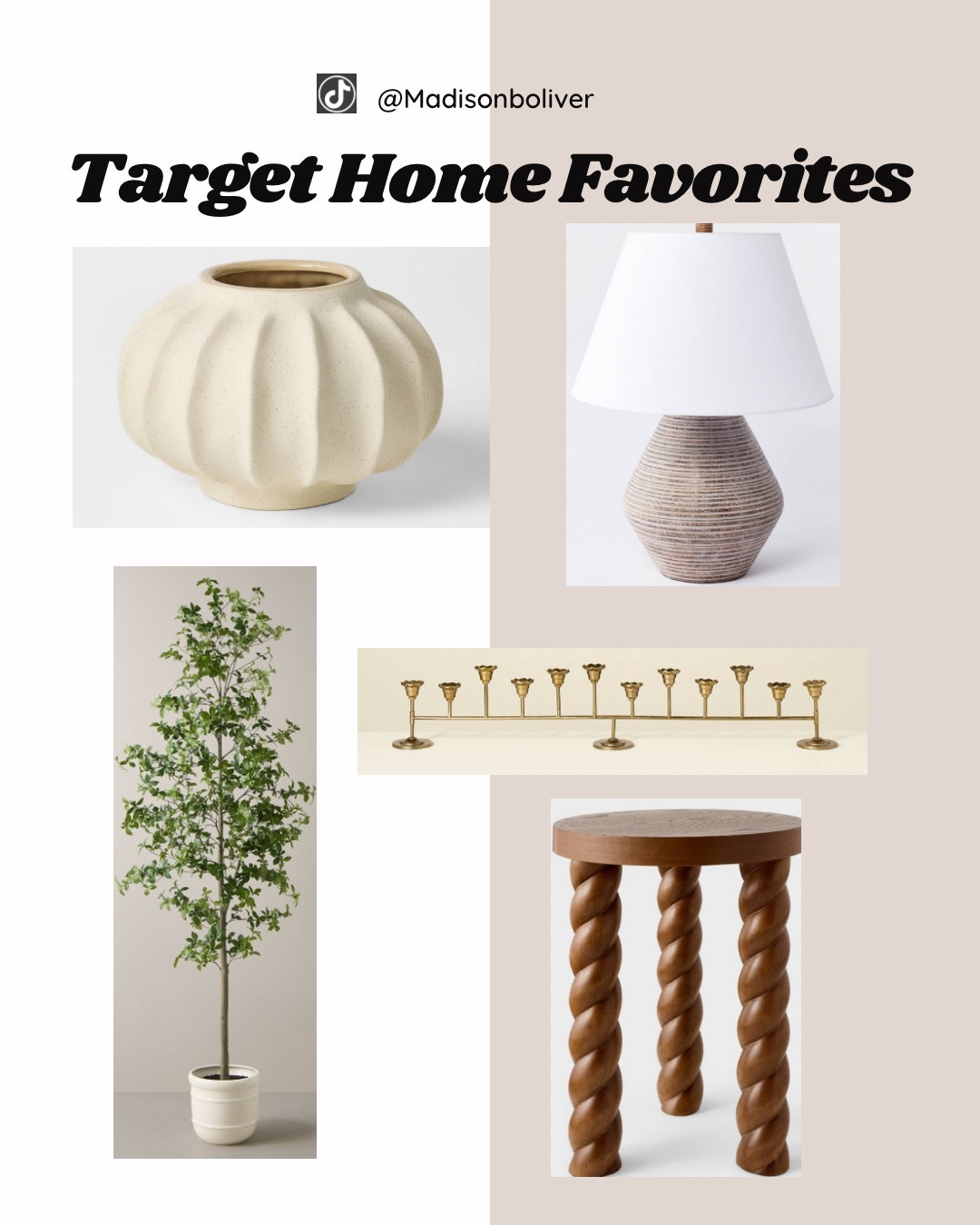Target’s been in their home decor era lately and I’m not mad about it 👏✨
Neutral, timeless, and just enough personality—these are my current favorite finds that totally elevated our space.
Everything’s linked so you can bring that cozy, curated feel home too 🛋️👇
— See my target haul tiktok post for a real-life look at these items!😍 @madisonboliver

#LTKtarget #targethome #targetstyle #targetfinds #neutralhomedecor #homedecorfavorites #cozyhomestyle #LTKfinds #Targethomefavorites #targethaul 

#LTKSaleAlert #LTKHome #LTKSummerEdit