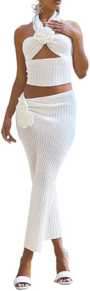 Argeousgor Y2k 2 Piece Maxi Skirt Set Cami Top Crop Top High Waist Bodycon Maxi Skirt 2Pcs Vintag... | Amazon (US)