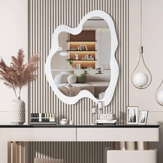 Hochwertiges 24 in. W x 32 in. H Irregular White Wood Framed Wall Mirror Wavy Asymmetrical Wall M... | The Home Depot