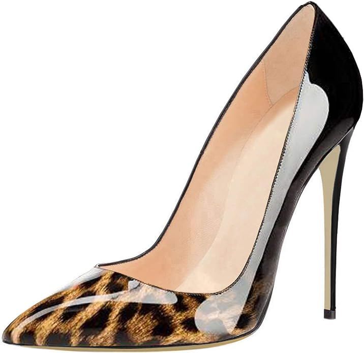 COLETER Pointy Toe Pumps for Women,Patent Gradient Animal Print High Heels Usual Dress Shoes | Amazon (US)