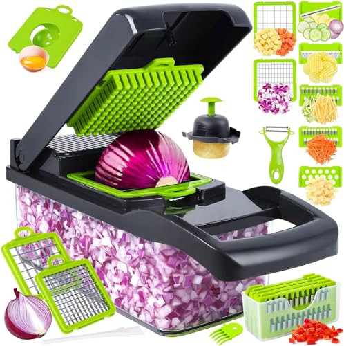 Vegetable Chopper, Pro Onion Chopper, 14 in 1Multifunctional Food Chopper, Kitchen Vegetable Slicer Dicer Cutter,Veggie Chopper With 8 Blades,Carrot and Garlic With Container (Gray) (Gray) | Amazon (US)