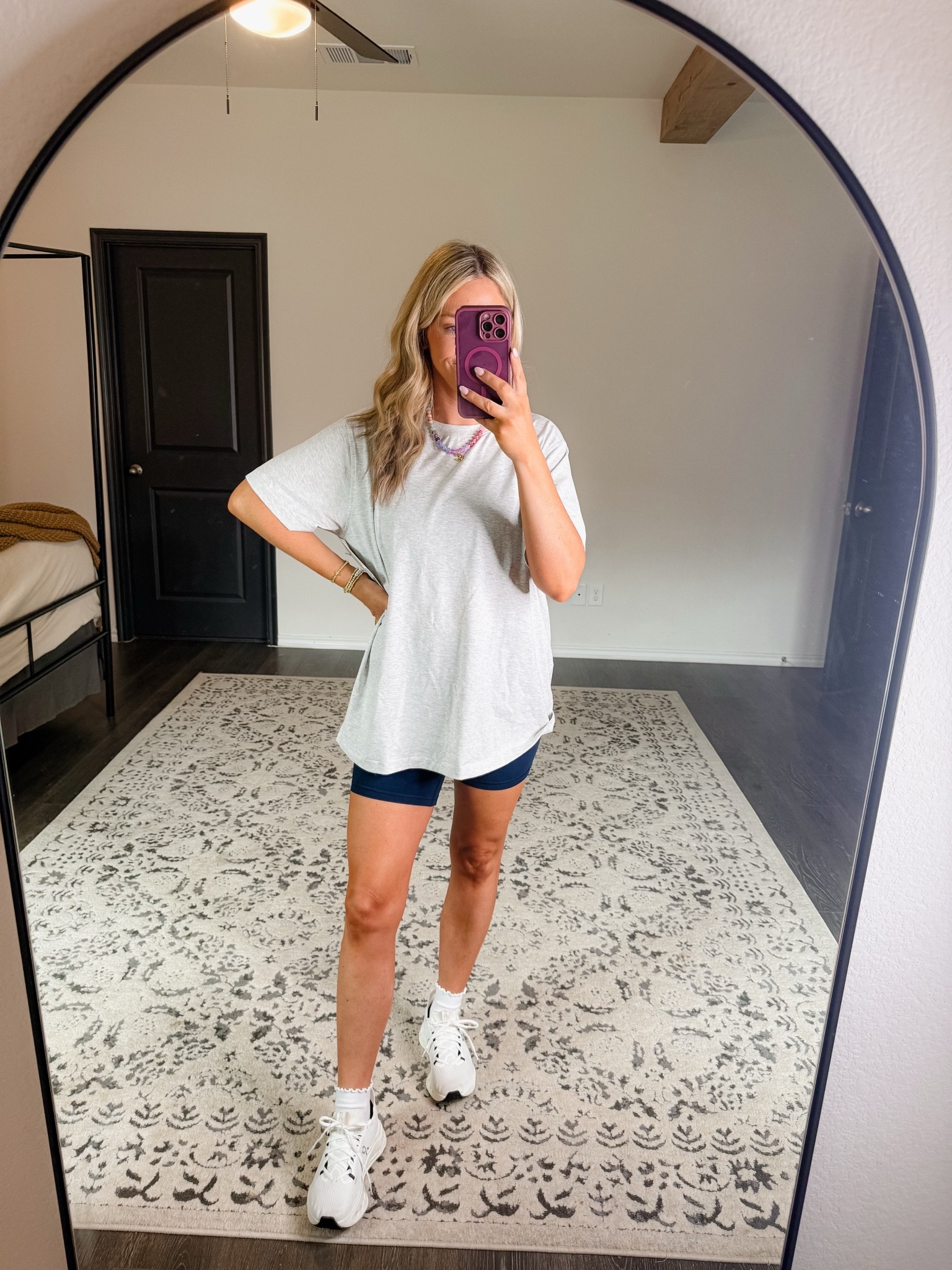 My go to outfit as a mom of three! Wearing a size L on top, 6 in align shorts!

#LTKootd