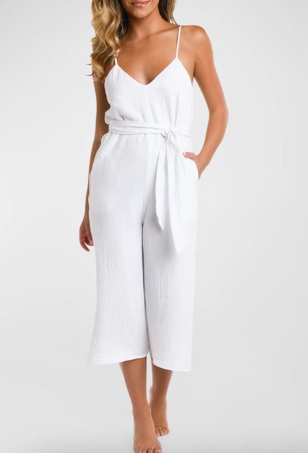 Love this white cotton jumpsuit for summer on sale under $100. Wear it with sandals or as a beach coverup, 

#LTKSaleAlert #LTKSwim #LTKFindsUnder100