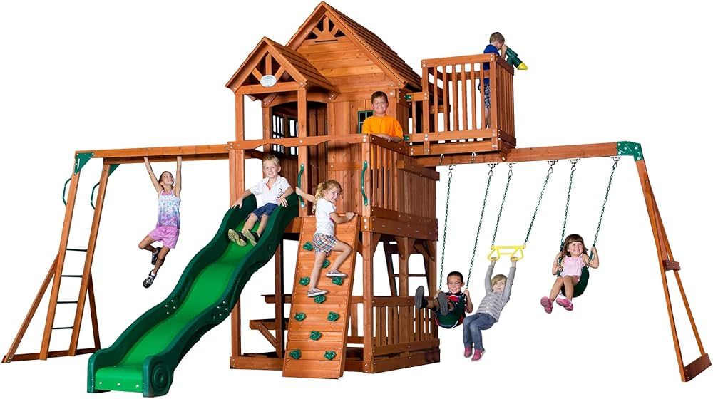 Backyard Discovery, Skyfort II Playground Cedar Wood Swing Set with Playhouse Fort, Sandbox, Picn... | Amazon (US)