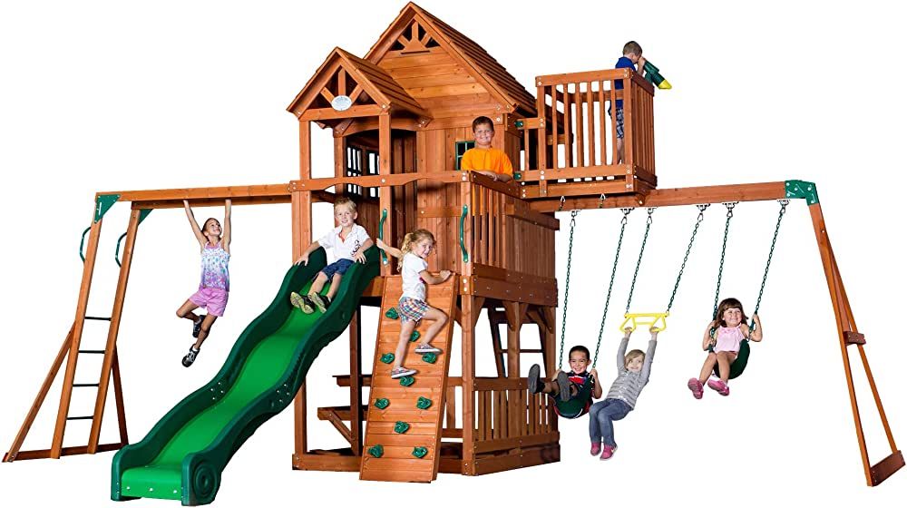 Backyard Discovery, Skyfort II Playground Cedar Wood Swing Set with Playhouse Fort, Sandbox, Picn... | Amazon (US)