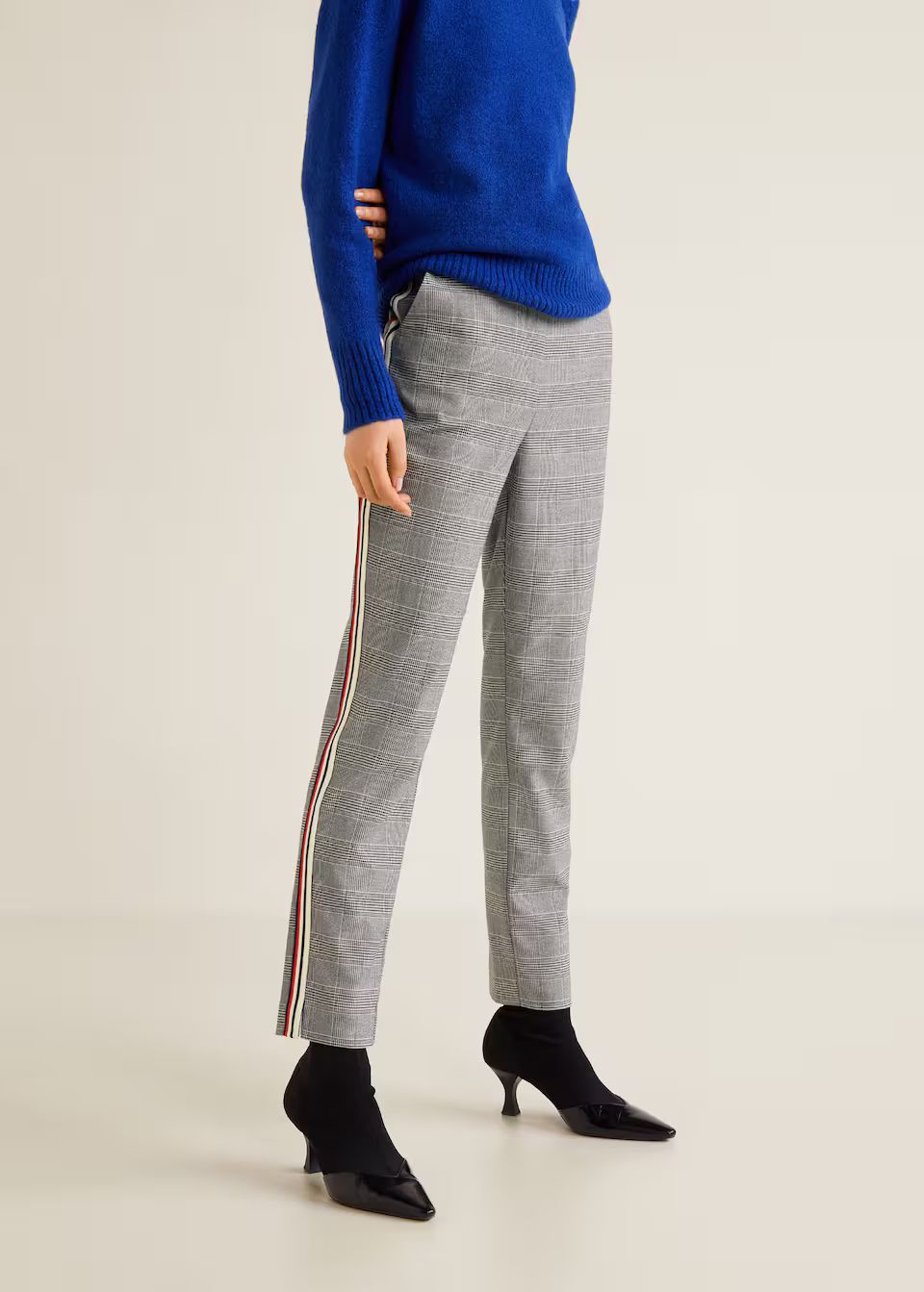 Contrasting trims checked trousers - Women | MANGO (US)