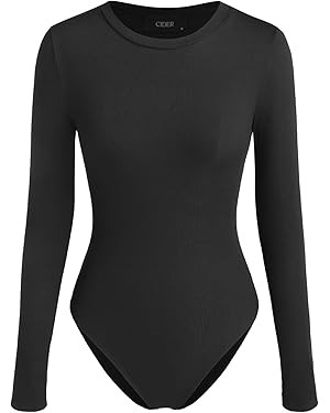 CIDER Women Long Sleeve Crew Neck Slim Fit Bodysuits Going Out Tops 2025 Casual Outfits | Amazon (US)