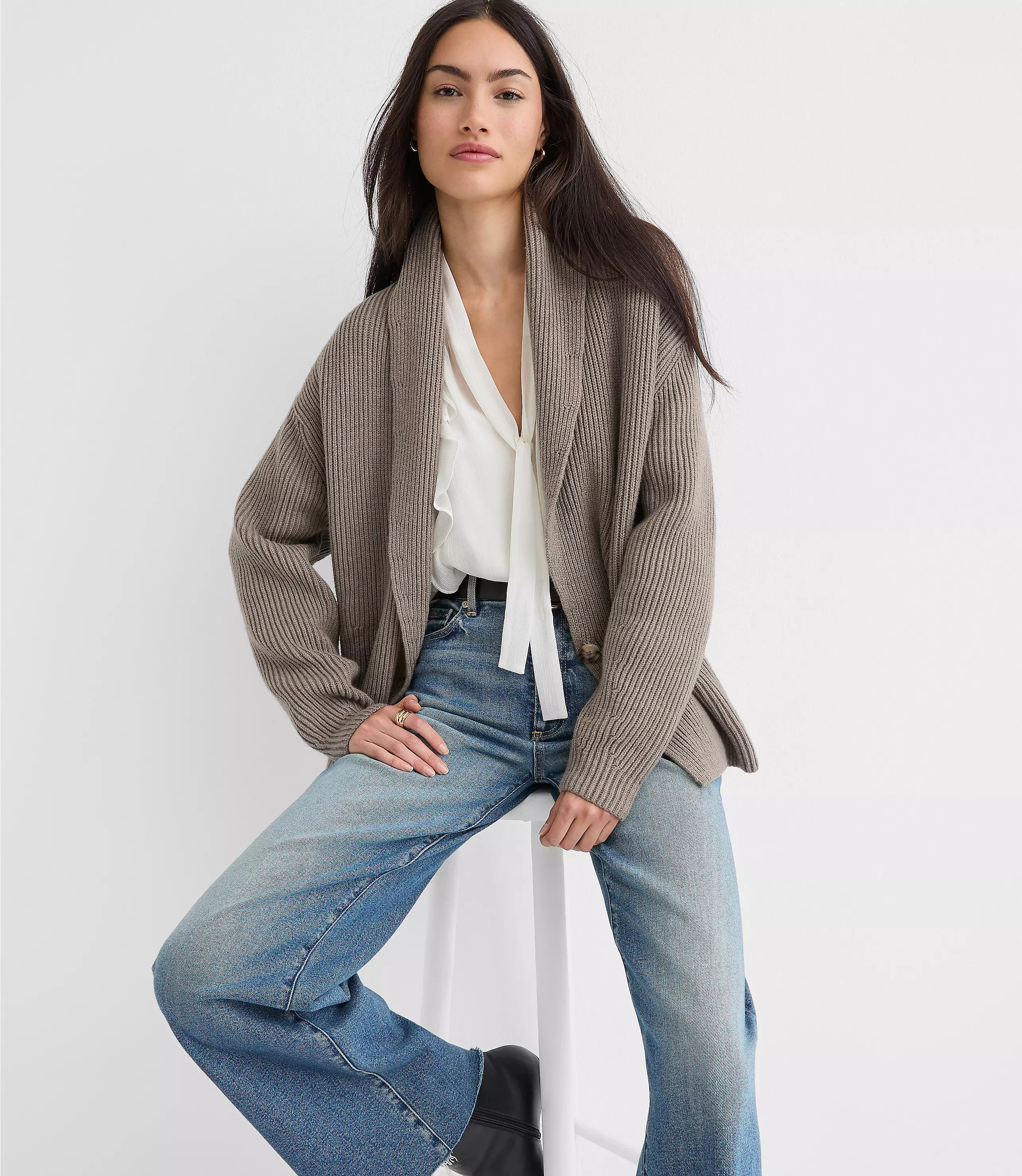 Ribbed Double Breasted Cardigan | LOFT