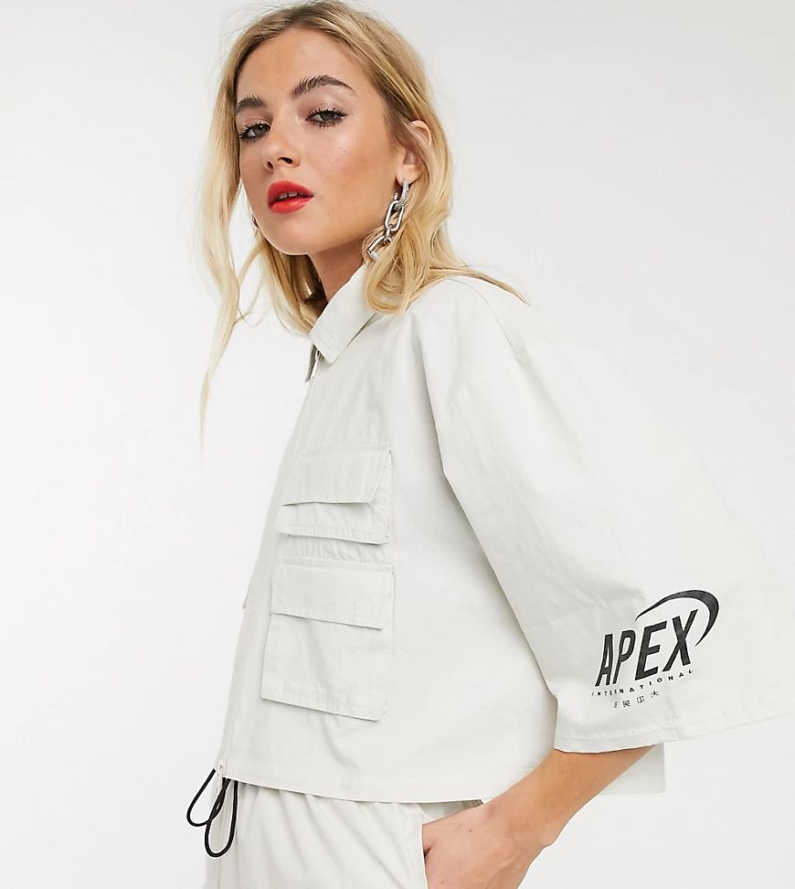 COLLUSION cropped shirt with front pocket in stone | ASOS (Global)