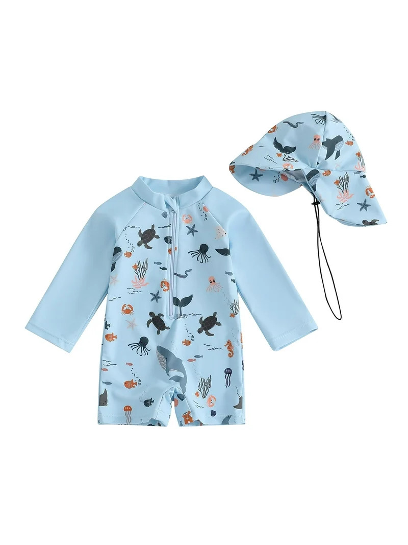 Loicainy Baby Toddler Boys Long Sleeve Swimwear 3 6 12 18 24 Months 2T 3T Casual Marine Animal Pr... | Walmart (US)