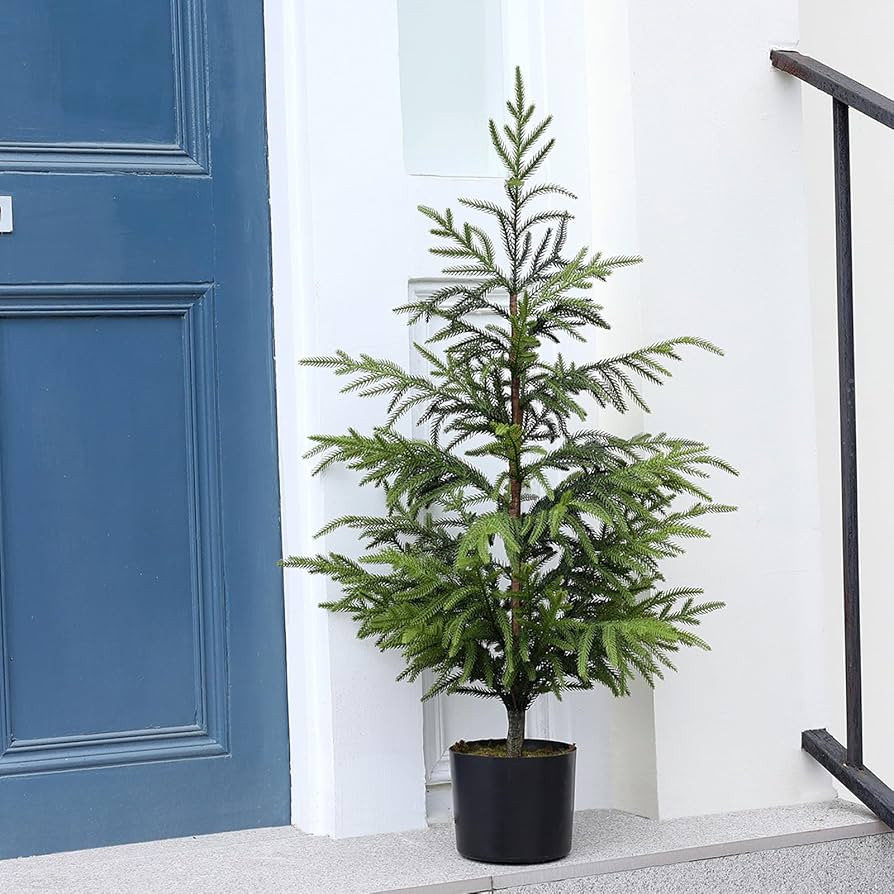 3ft Artificial Norfolk Pine Tree Faux Christmas Tree Green Fake Potted Plants for Front Porch Chr... | Amazon (US)