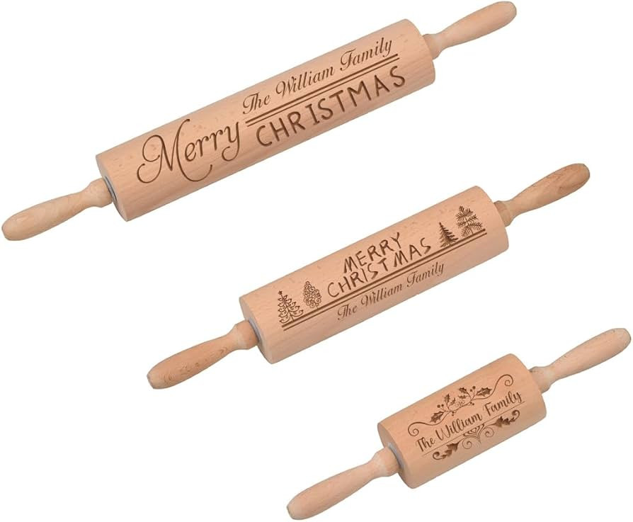 Personalized Christmas Wooden Rolling Pin, Custom Family Name Engraved Embossing Rolling Pin Kitc... | Amazon (US)