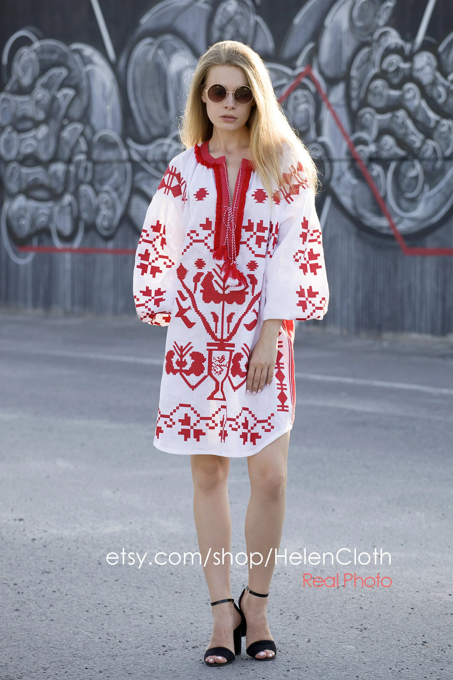 White linen embroidered dress vyshyvanka. Ukrainian vyshyvanka dress, mexican dress, Kaftan, Abay... | Etsy (Global)