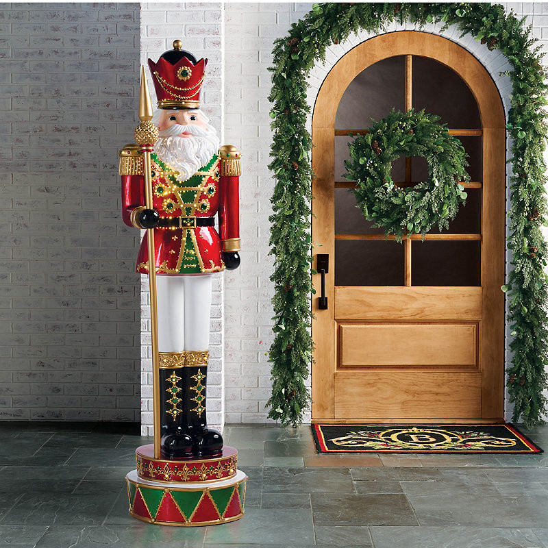 6 ft. LED Grand Traditional Soldier Nutcracker with Staff - Frontgate - Outdoor Christmas Decor | Frontgate